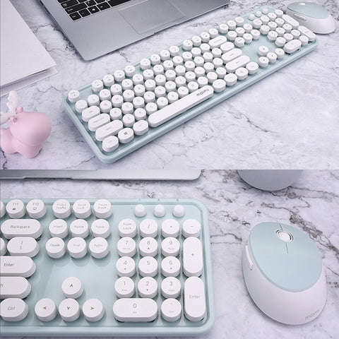 Mofii Sweet Keyboard Mouse Combo Pure Color 2.4G Wireless Keyboard Mouse Set Circular Suspension Key Cap for PC Laptop