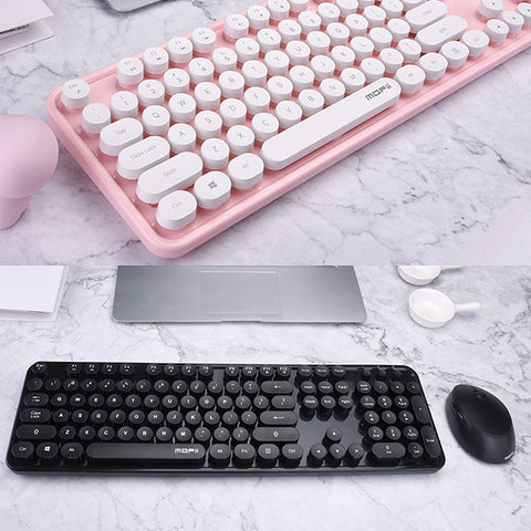Mofii Sweet Keyboard Mouse Combo Pure Color 2.4G Wireless Keyboard Mouse Set Circular Suspension Key Cap for PC Laptop