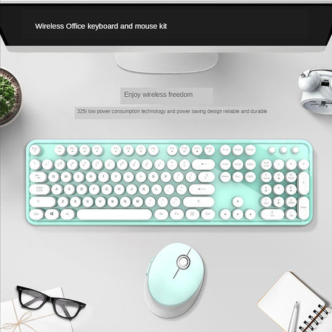 Mofii Sweet Keyboard Mouse Combo Pure Color 2.4G Wireless Keyboard Mouse Set Circular Suspension Key Cap for PC Laptop