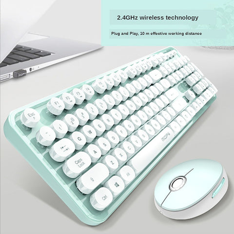 Mofii Sweet Keyboard Mouse Combo Pure Color 2.4G Wireless Keyboard Mouse Set Circular Suspension Key Cap for PC Laptop