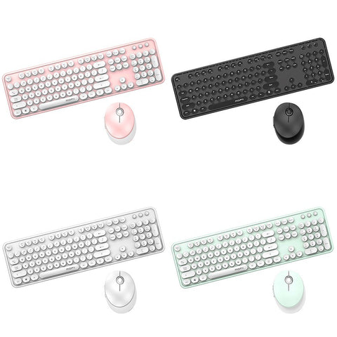 Mofii Sweet Keyboard Mouse Combo Pure Color 2.4G Wireless Keyboard Mouse Set Circular Suspension Key Cap for PC Laptop