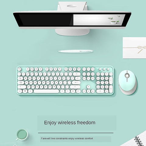 Mofii Sweet Keyboard Mouse Combo Pure Color 2.4G Wireless Keyboard Mouse Set Circular Suspension Key Cap for PC Laptop