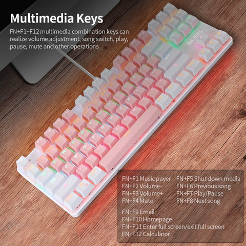 87 Keys Wired Mechanical Keyboard Mixed Light Mechanical Keyboard with Mechanical Blue Switch Suspension Button