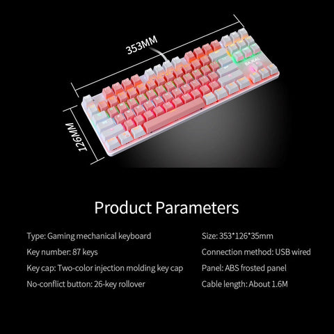87 Keys Wired Mechanical Keyboard Mixed Light Mechanical Keyboard with Mechanical Blue Switch Suspension Button