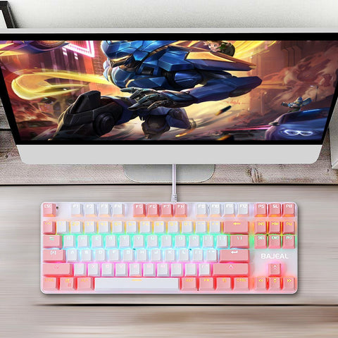 87 Keys Wired Mechanical Keyboard Mixed Light Mechanical Keyboard with Mechanical Blue Switch Suspension Button