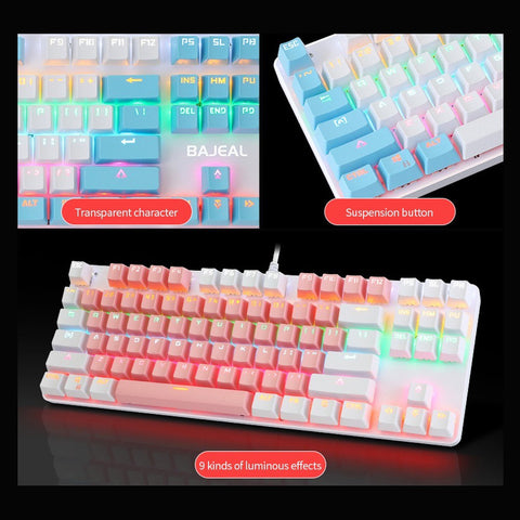 87 Keys Wired Mechanical Keyboard Mixed Light Mechanical Keyboard with Mechanical Blue Switch Suspension Button
