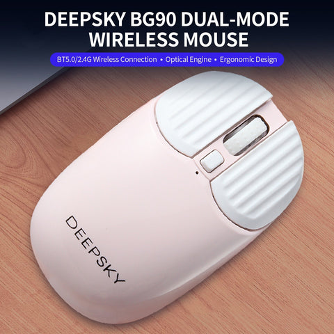 DEEPSKY BG90 Dual-mode Wireless Rechargeable Mouse BT5.0+2.4G Optical Mouse with 6 Adjustable DPI Office Gaming Mouse Pink