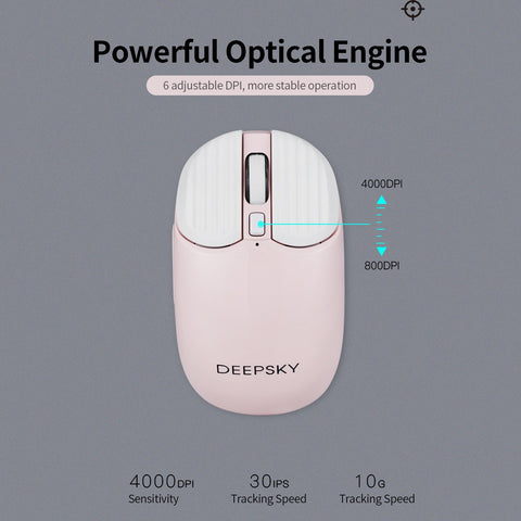 DEEPSKY BG90 Dual-mode Wireless Rechargeable Mouse BT5.0+2.4G Optical Mouse with 6 Adjustable DPI Office Gaming Mouse Pink