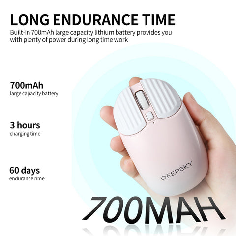 DEEPSKY BG90 Dual-mode Wireless Rechargeable Mouse BT5.0+2.4G Optical Mouse with 6 Adjustable DPI Office Gaming Mouse Pink