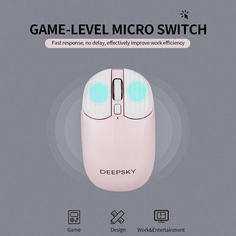 DEEPSKY BG90 Dual-mode Wireless Rechargeable Mouse BT5.0+2.4G Optical Mouse with 6 Adjustable DPI Office Gaming Mouse Pink