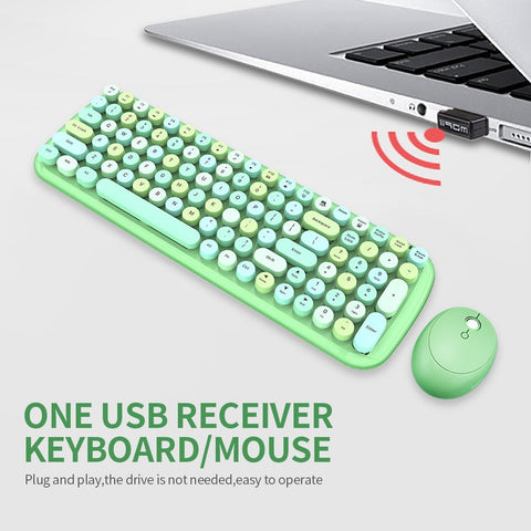 Mofii Candy XR 2.4G Wireless Keyboard Mouse Combo with 100-key Round Keycaps Mixed Color Keyboard 4-key Ergonomic Mouse Green
