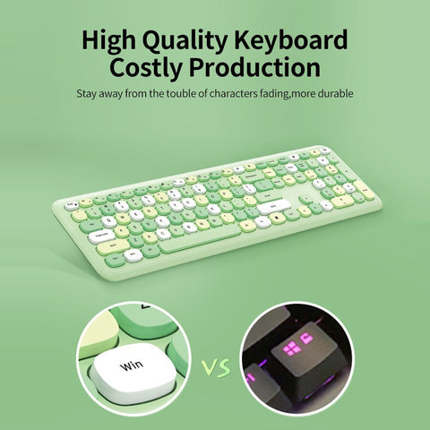Mofii 666 Keyboard Mouse Combo Wireless 2.4G Mixed Color 110 Key Keyboard Mouse Set with Round Punk Keycaps for Girl Green