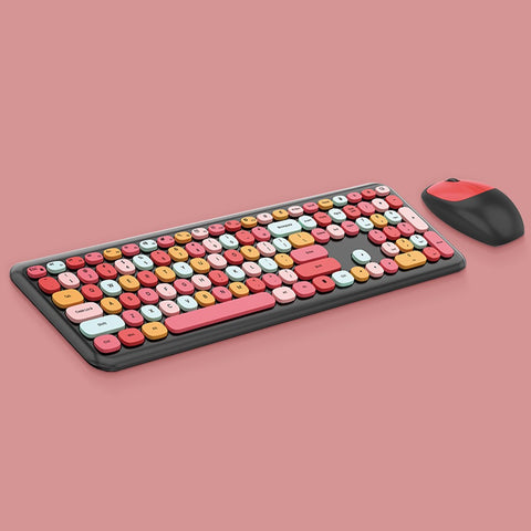 Mofii 666 Keyboard Mouse Combo Wireless 2.4G Mixed Color 110 Key Keyboard Mouse Set with Round Punk Keycaps for Girl Green