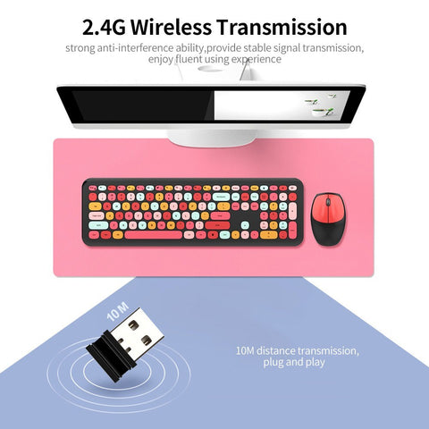 Mofii 666 Keyboard Mouse Combo Wireless 2.4G Mixed Color 110 Key Keyboard Mouse Set with Round Punk Keycaps for Girl Green