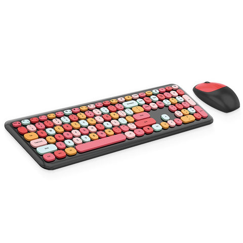 Mofii 666 Keyboard Mouse Combo Wireless 2.4G Mixed Color 110 Key Keyboard Mouse Set with Round Punk Keycaps for Girl Green
