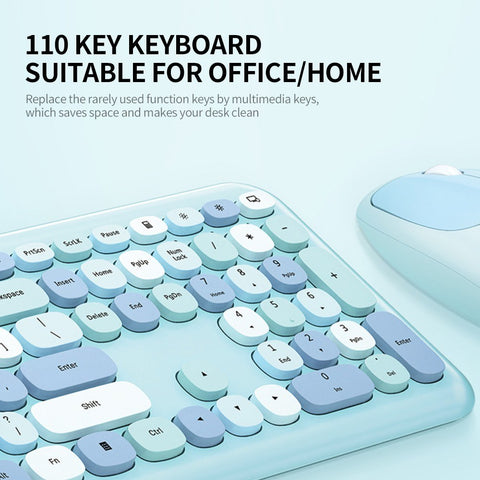 Mofii 666 Keyboard Mouse Combo Wireless 2.4G Mixed Color 110 Key Keyboard Mouse Set with Round Punk Keycaps for Girl Green