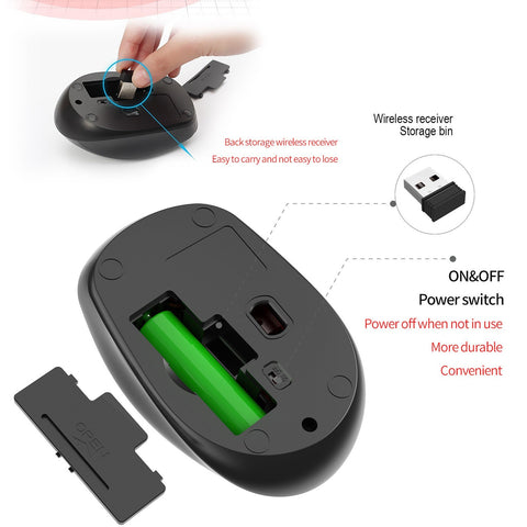 YWYT G839 2.4G Wireless Optical Mouse 1200/1600/2400 Adjustable DPI Ergonomic Gaming Office Mouse for PC/Laptop