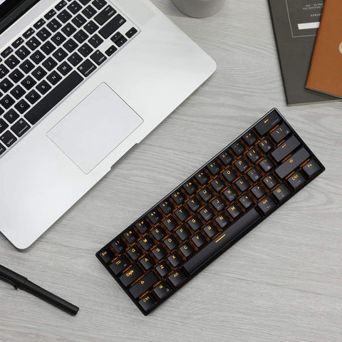 RK61 BT&Wired Dual Mode Keyboard Yellow Backlight 61 Key Mini Mechanical Keyboard for Phone/Tablet Black with OUTEMU Red Switches