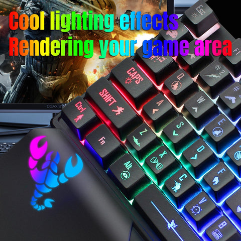 HXSJ J300+V400 Keyboard and Mouse Combo RGB Lighting Programmable Gaming Mouse+One-handed Game Keyboard