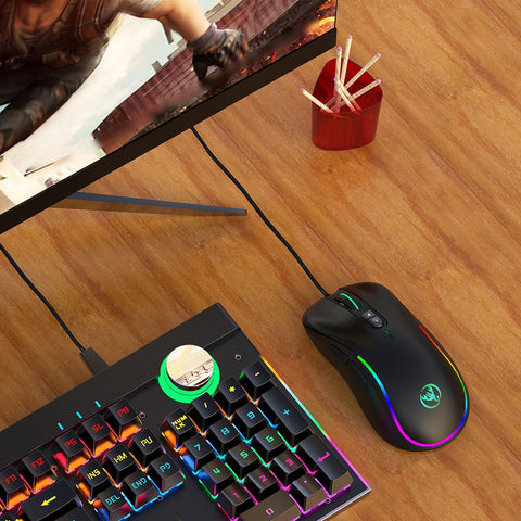 HXSJ J300+V400 Keyboard and Mouse Combo RGB Lighting Programmable Gaming Mouse+One-handed Game Keyboard