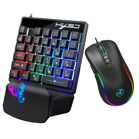 HXSJ J300+V400 Keyboard and Mouse Combo RGB Lighting Programmable Gaming Mouse+One-handed Game Keyboard