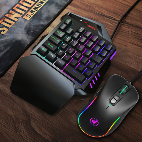 HXSJ J300+V500 Keyboard and Mouse Combo RGB Lighting Programmable Gaming Mouse+One-handed Game Keyboard