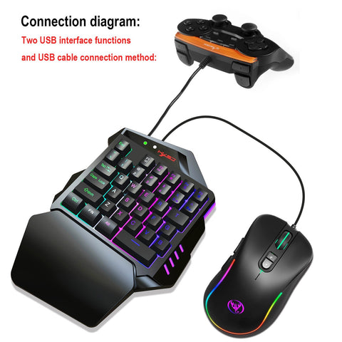 HXSJ J300+V500 Keyboard and Mouse Combo RGB Lighting Programmable Gaming Mouse+One-handed Game Keyboard