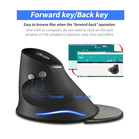 ZELOTES F-17 Vertical Mouse 2.4GHz Wireless Gaming Mouse 6 Keys Ergonomic Optical Mice with 3 Adjustable DPI for PC Laptop
