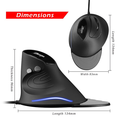 ZELOTES T-30 Wired Optical Mouse Vertical Mouse USB Wired Gaming Mouse 6 Keys Ergonomic Mice with 4 Adjustable DPI for PC Laptop