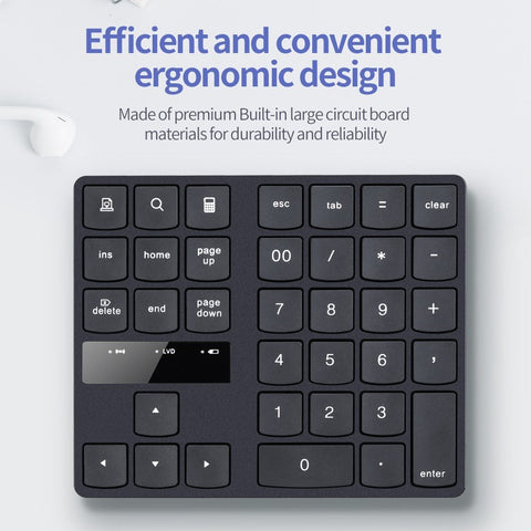 2.4G Wireless Numeric Keyboard Portable 35 Keys Financial Accounting Office Keyboard Built-in Rechargeable Battery Black