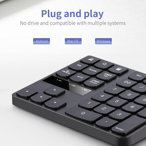 2.4G Wireless Numeric Keyboard Portable 35 Keys Financial Accounting Office Keyboard Built-in Rechargeable Battery Black