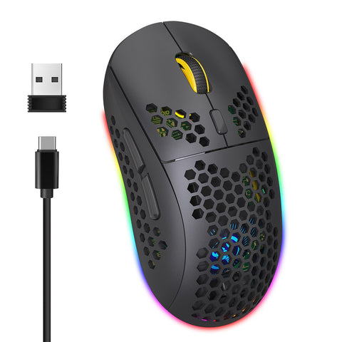 HXSJ T90 Three Mode Wireless Mouse BT 3.0 + 5.0 + 2.4G Wireless Charging Mouse RGB Lighting with Adjustable DPI Black