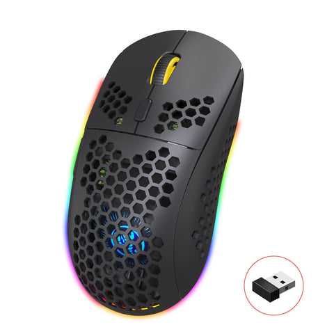 HXSJ T90 Three Mode Wireless Mouse BT 3.0 + 5.0 + 2.4G Wireless Charging Mouse RGB Lighting with Adjustable DPI Black