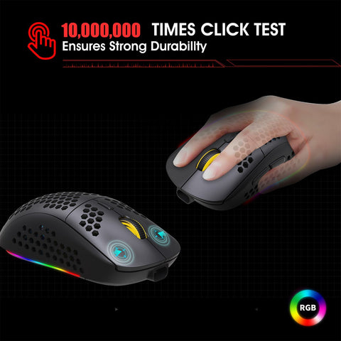HXSJ T90 Three Mode Wireless Mouse BT 3.0 + 5.0 + 2.4G Wireless Charging Mouse RGB Lighting with Adjustable DPI Black