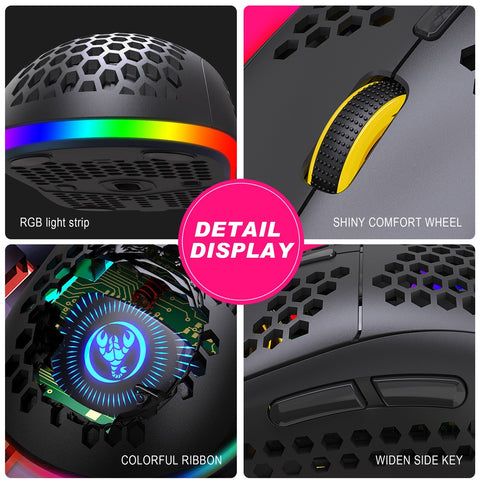 HXSJ T90 Three Mode Wireless Mouse BT 3.0 + 5.0 + 2.4G Wireless Charging Mouse RGB Lighting with Adjustable DPI Black
