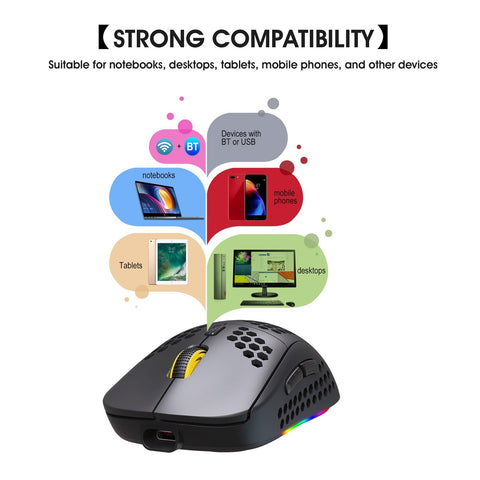 HXSJ T90 Three Mode Wireless Mouse BT 3.0 + 5.0 + 2.4G Wireless Charging Mouse RGB Lighting with Adjustable DPI Black