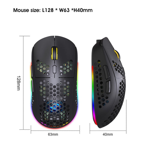 HXSJ T90 Three Mode Wireless Mouse BT 3.0 + 5.0 + 2.4G Wireless Charging Mouse RGB Lighting with Adjustable DPI Black
