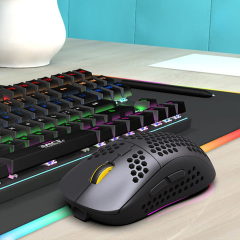 HXSJ T90 Three Mode Wireless Mouse BT 3.0 + 5.0 + 2.4G Wireless Charging Mouse RGB Lighting with Adjustable DPI Black