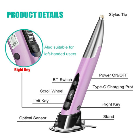 Three Mode 2.4G+BT3.0+5.0 Wireless Optical Pen Mouse 800/1200/1600DPI Rechargeable Pocket Pen Mouse for PC Laptop Computer Red