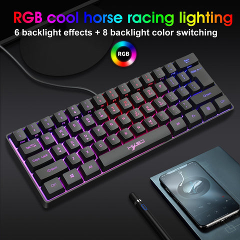 HXSJ V700 Wired Gaming Keyboard RGB Streamer Wired Keyboard 61-key Gaming Keyboard for Game/Office Black