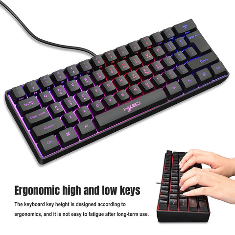 HXSJ V700 Wired Gaming Keyboard RGB Streamer Wired Keyboard 61-key Gaming Keyboard for Game/Office Black