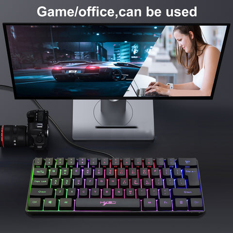 HXSJ V700 Wired Gaming Keyboard RGB Streamer Wired Keyboard 61-key Gaming Keyboard for Game/Office Black