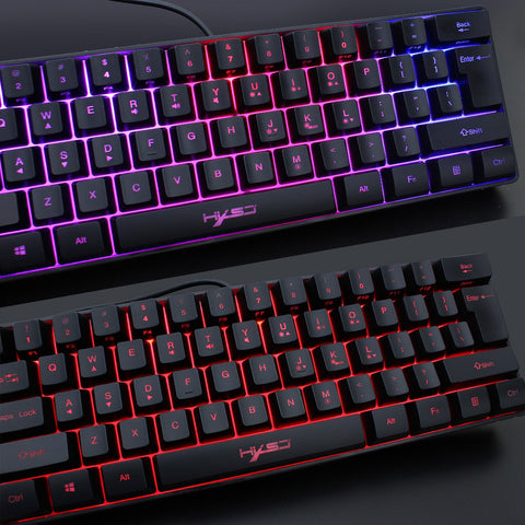 HXSJ V700 Wired Gaming Keyboard RGB Streamer Wired Keyboard 61-key Gaming Keyboard for Game/Office Black