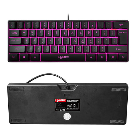 HXSJ V700 Wired Gaming Keyboard RGB Streamer Wired Keyboard 61-key Gaming Keyboard for Game/Office Black