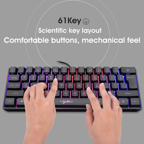 HXSJ V700 Wired Gaming Keyboard RGB Streamer Wired Keyboard 61-key Gaming Keyboard for Game/Office Black