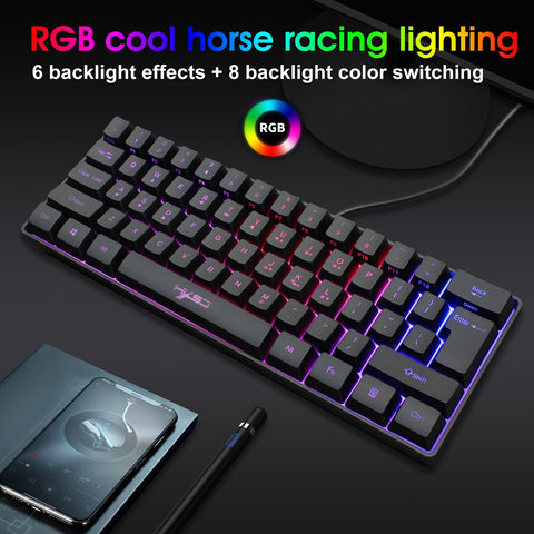 HXSJ V700 Wired Gaming Keyboard RGB Streamer Wired Keyboard 61-key Gaming Keyboard for Game/Office Black