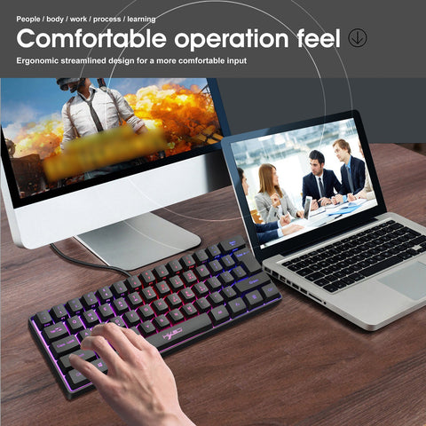 HXSJ V700 Wired Gaming Keyboard RGB Streamer Wired Keyboard 61-key Gaming Keyboard for Game/Office Black