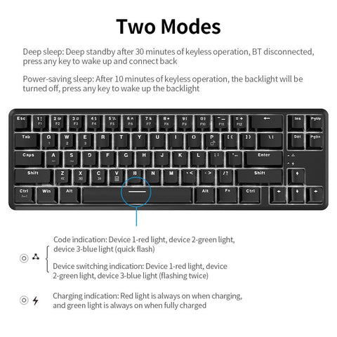 Ajazz K680T Wired&BT Dual-mode Mechanical Keyboard 68 Keys Compact White Backlight Mechanical Keyboard Black with Blue Switches