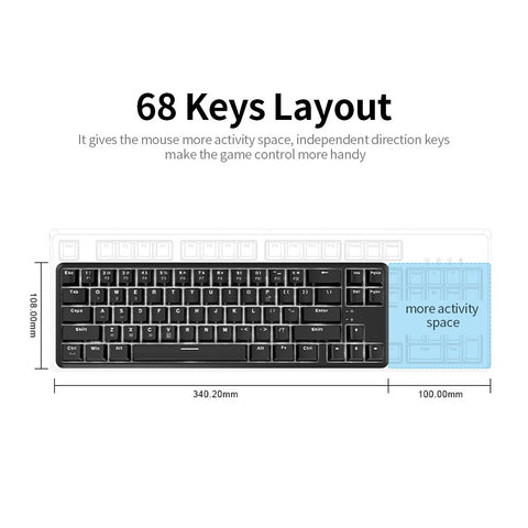 Ajazz K680T Wired&BT Dual-mode Mechanical Keyboard 68 Keys Compact White Backlight Mechanical Keyboard Black with Blue Switches