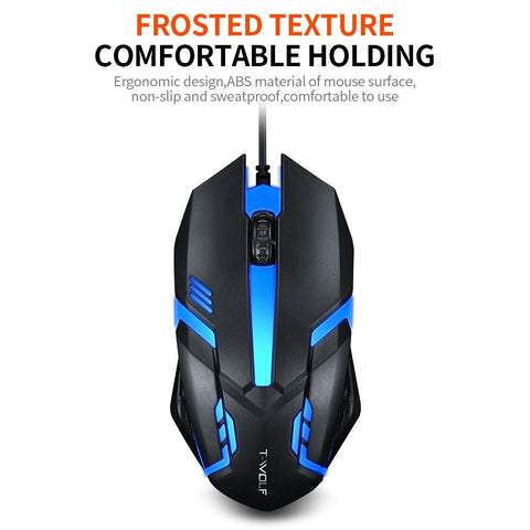 T-WOLF V1 Wired Gaming Mouse 3 Button 7 Colorful Backlight 1200 DPI Office Mouse Built-in Weights for Laptop/PC